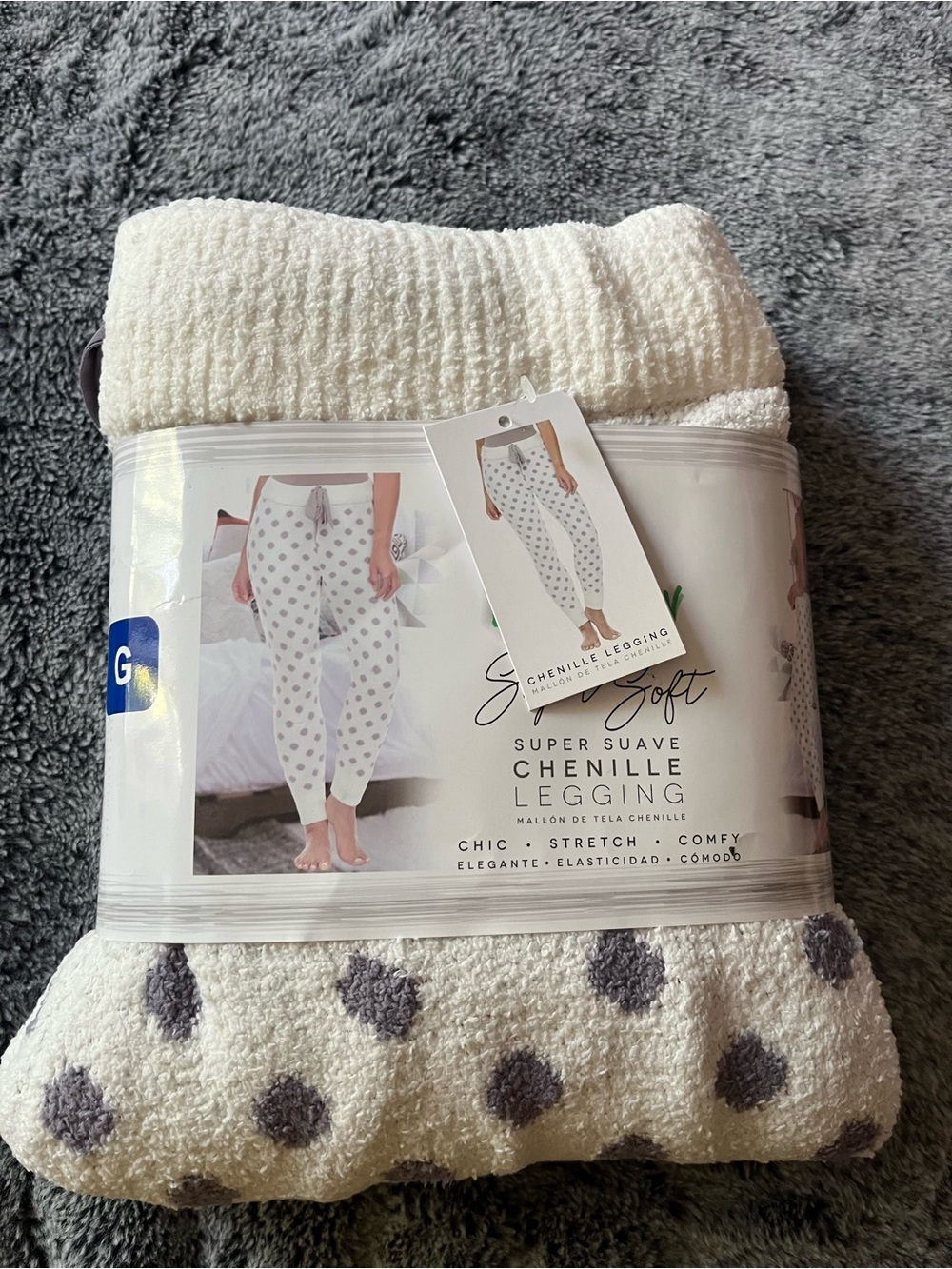 Honeydew Intimates Cream Chenille Leggings with Gray Polka Dots